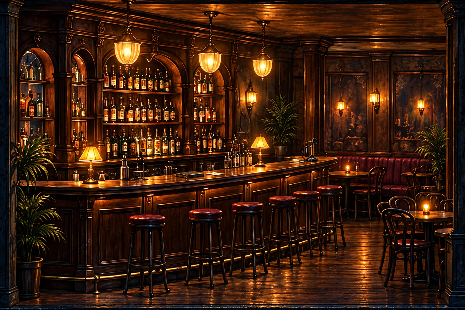 The bar of Doyle’s club at night